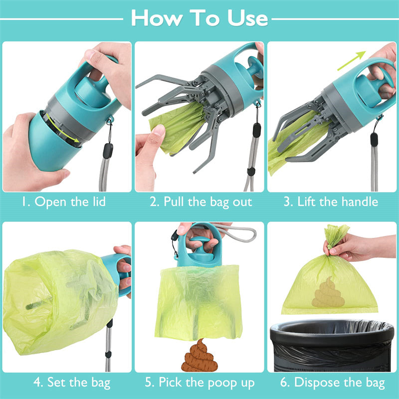 Portable Dog Pooper Scooper with Built-In Poop Bag Dispenser | Hands-Free Pet Waste Pickup Tool null