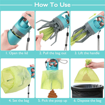 Portable Dog Pooper Scooper with Built-In Poop Bag Dispenser | Hands-Free Pet Waste Pickup Tool null
